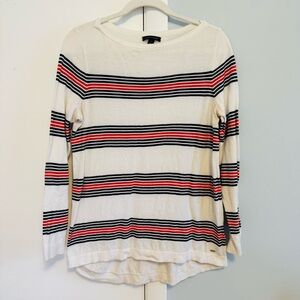 Tommy Hilfiger White Long Sleeve Top with Blue & Red Stripes